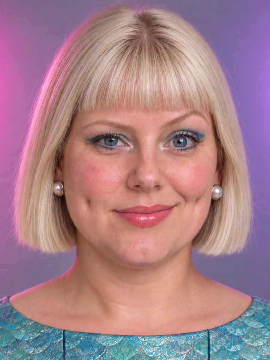 Ingrid nachher: kurzer Bob auf Kieferhöhe