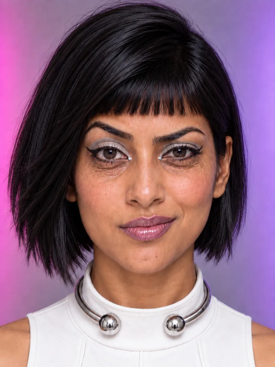 Priya nachher: kurzer Bob auf Kieferhöhe