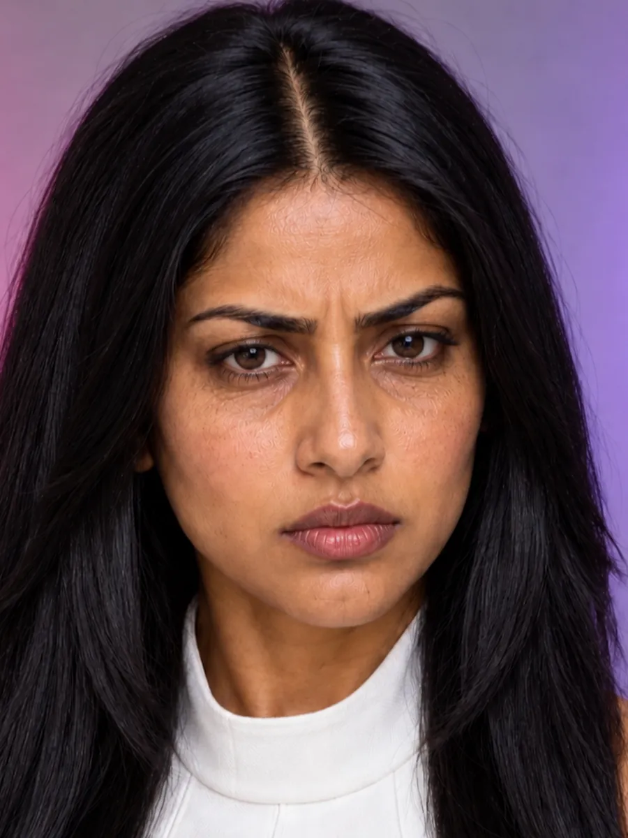 Priya vorher mit langem Haar