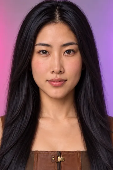 Hana vorher mit langem Haar, KI-generiert