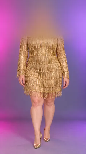 Ingrid nachher: dasselbe Outfit mit kurzem Haar, Kopf verwischt, KI-generiert