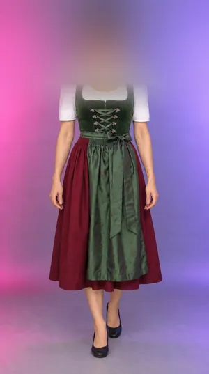 Mei nachher: dasselbe Outfit mit kurzem Haar, Kopf verwischt, KI-generiert