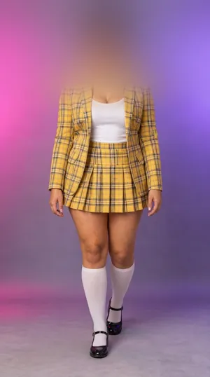 Luz nachher: dasselbe Outfit mit kurzem Haar, Kopf verwischt, KI-generiert